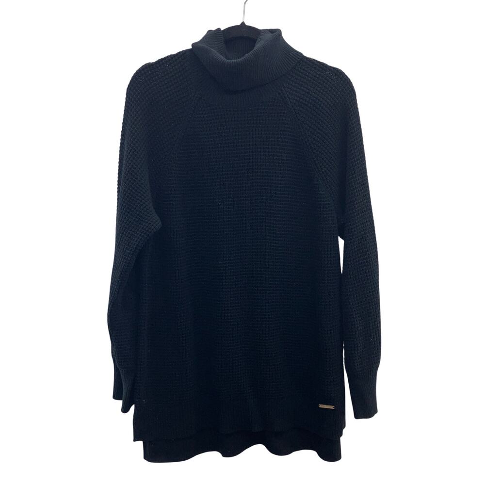 MICHAEL Michael Kors Black Turtle Neck Waffle Knit Long Sleeve Tunic Sweater Top